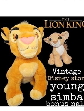 Vintage disney store exclusive Lion king young simba 13" plush + 7" Nala mattel